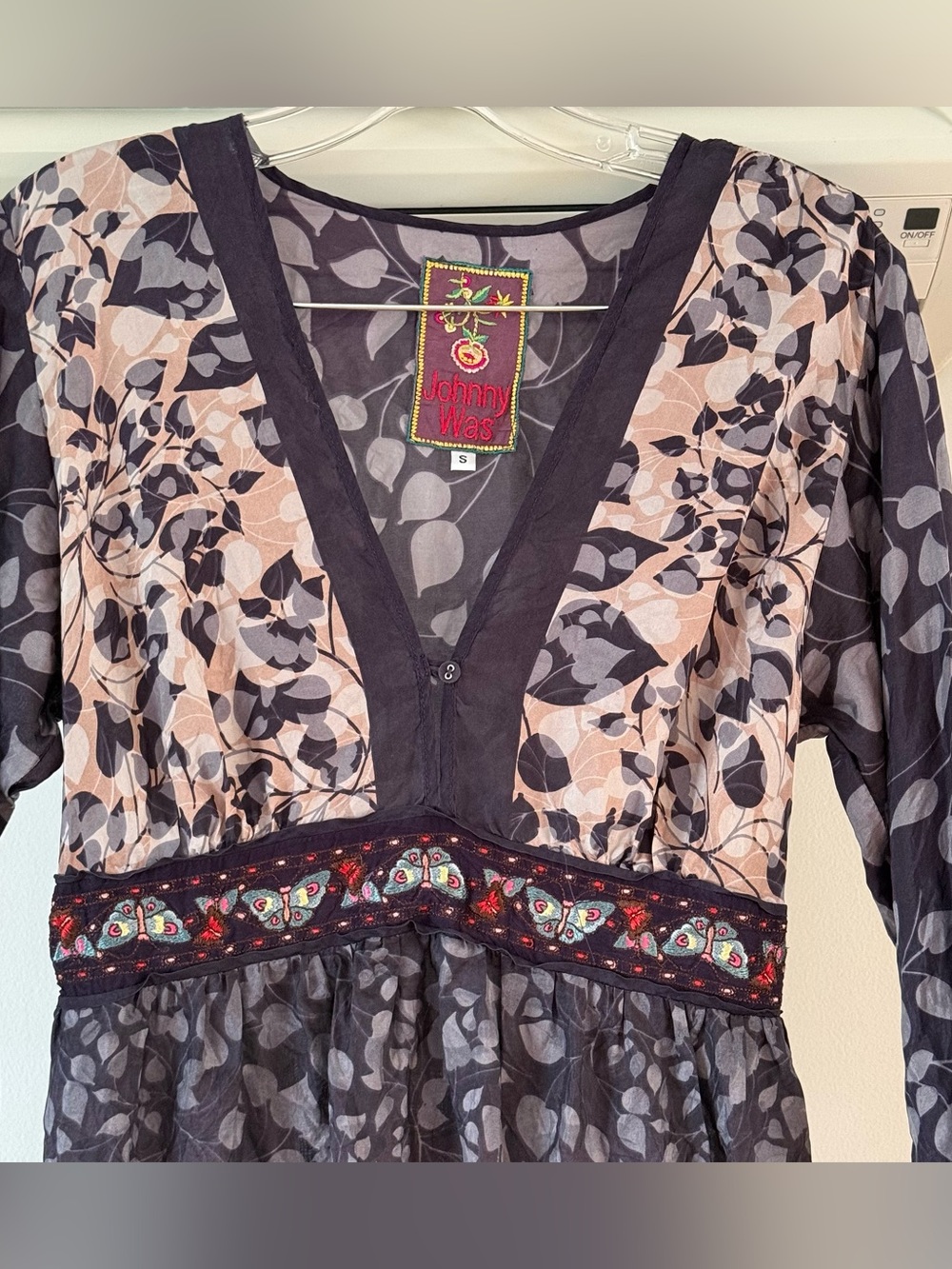 Johnny Was Black and Blush Floral V-Neck Tunic